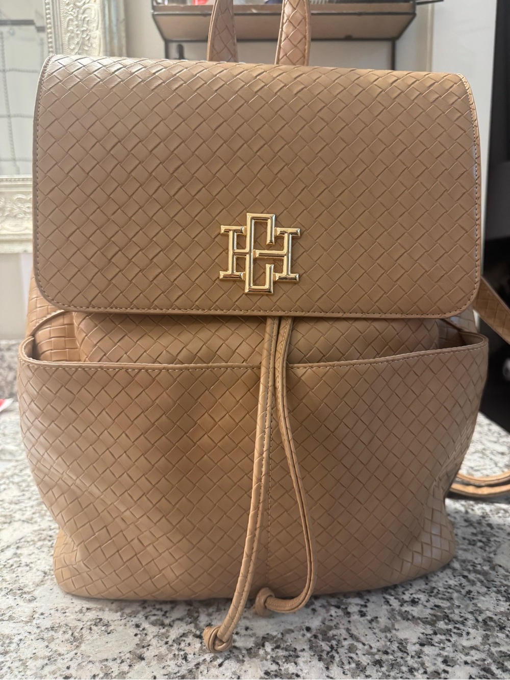 Caroline Hill-Woven Tan Shoulder Backpack